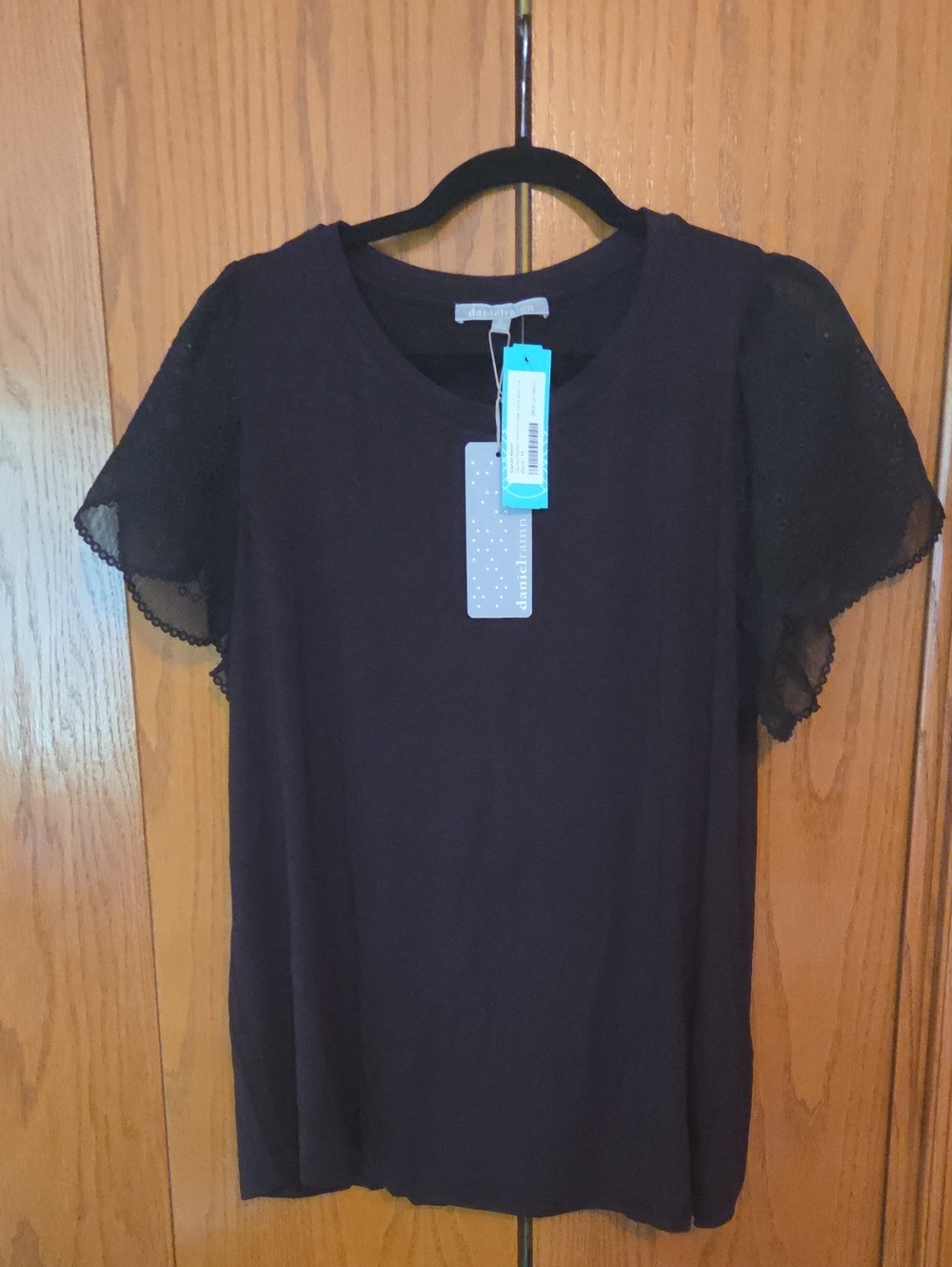 Daniel Rainn Black Lace Flutter Sleeve Top